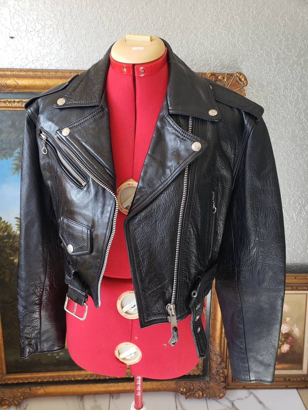 Vanguard Black Leather Moto Jacket with Silver Hardware